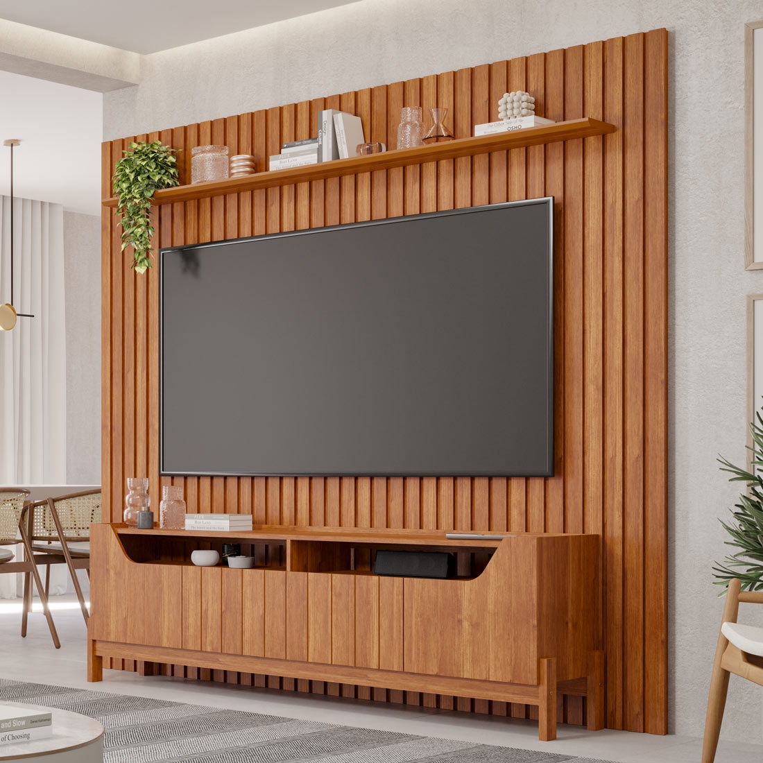 Rack / Bancada com Painel Moema, 100% MDF, para Tvs até 75" - Permóbili