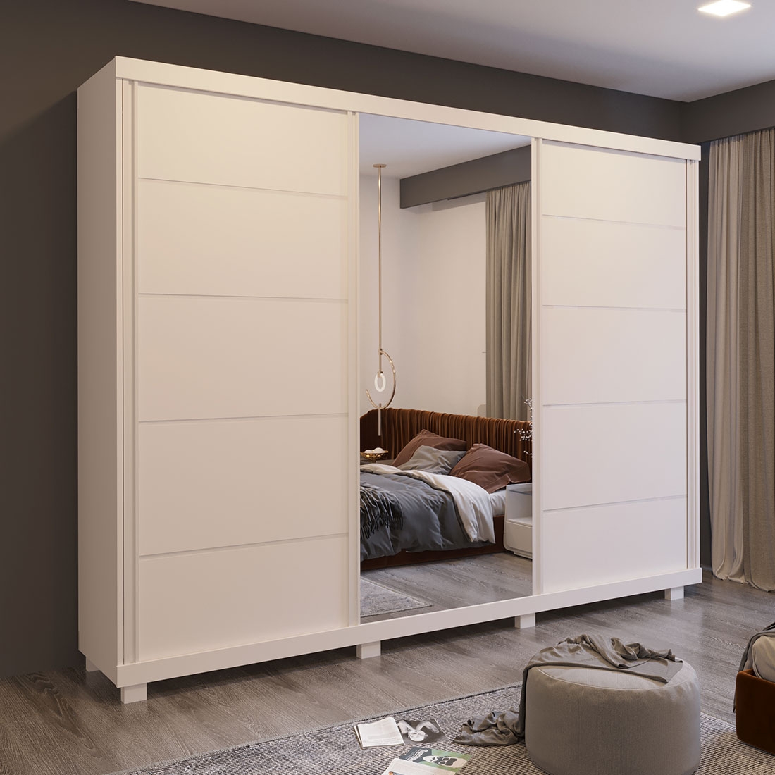 Guarda Roupa Casal Anna Euro 100% MDF, com Espelho, 3 portas de correr, 4 gavetas | Bom Pastor — BR/BRILH