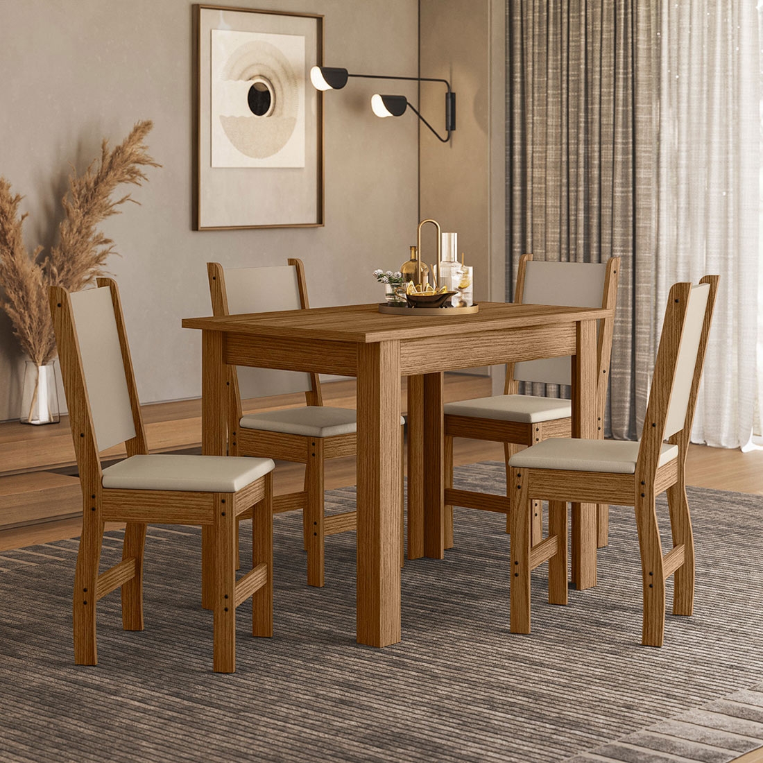 Mesa de jantar com 4 cadeiras, Tampo 80x108 Bellagio | Poliman — CARVALHO