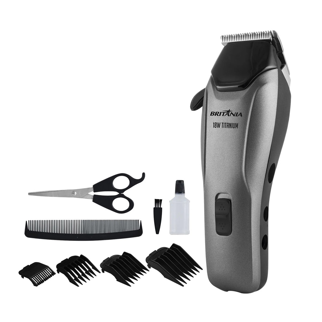 Cortador de Cabelos BCR18T Titanium 18W, 9 acessórios, Lãminas em aço, Alça para pendrurar - Britâni
