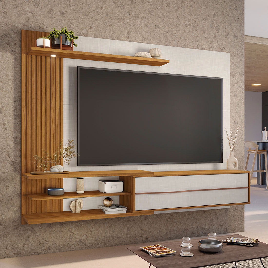 Painel Ripado Lateral, Porta Com Pistão a Gás, Espaço Para Eletrônicos, Puxador Curvo Em Alumínio, L — OFWH/FRE