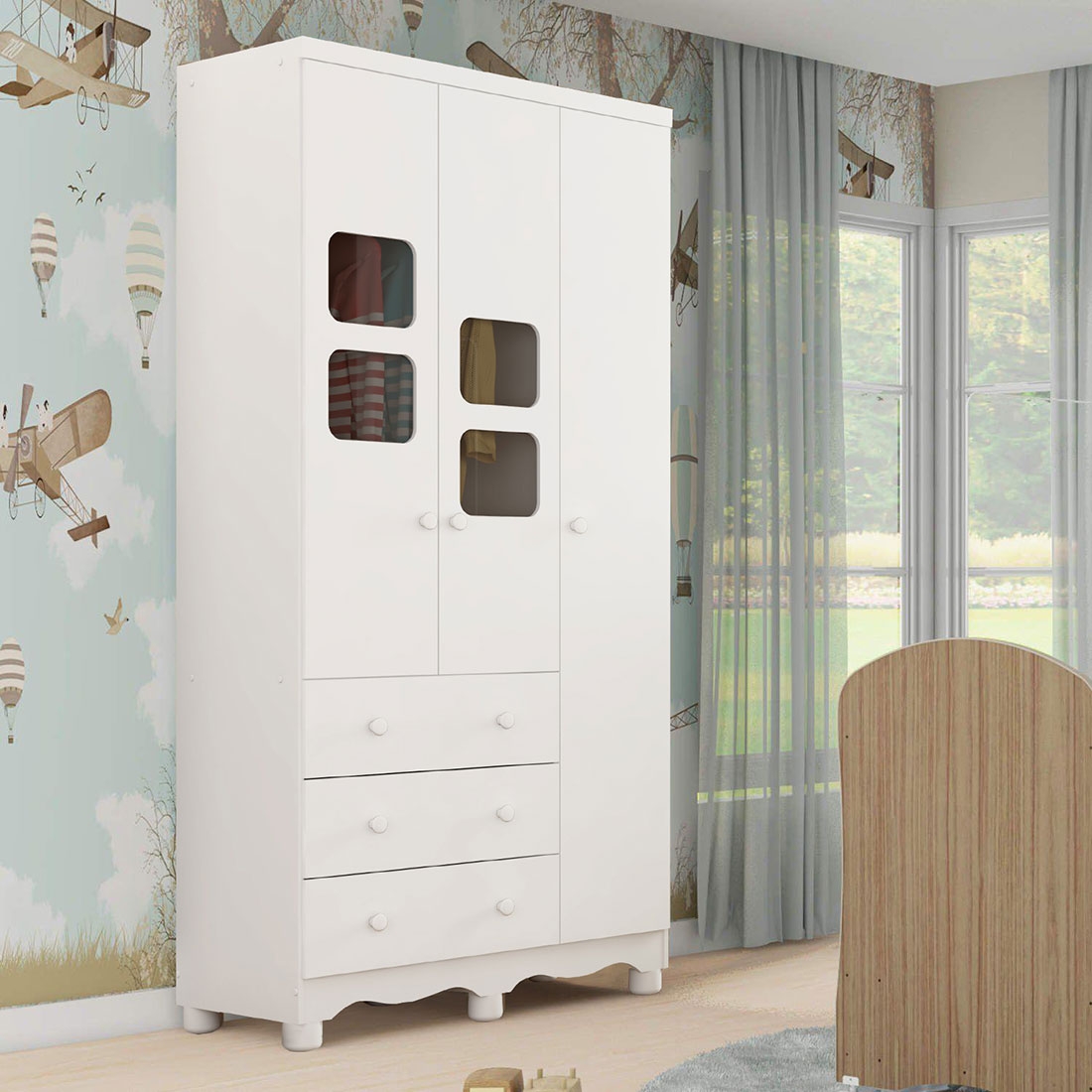 Guarda Roupa Infantil Uli 3 Portas 100% MDF | Peroba — BRANCO..