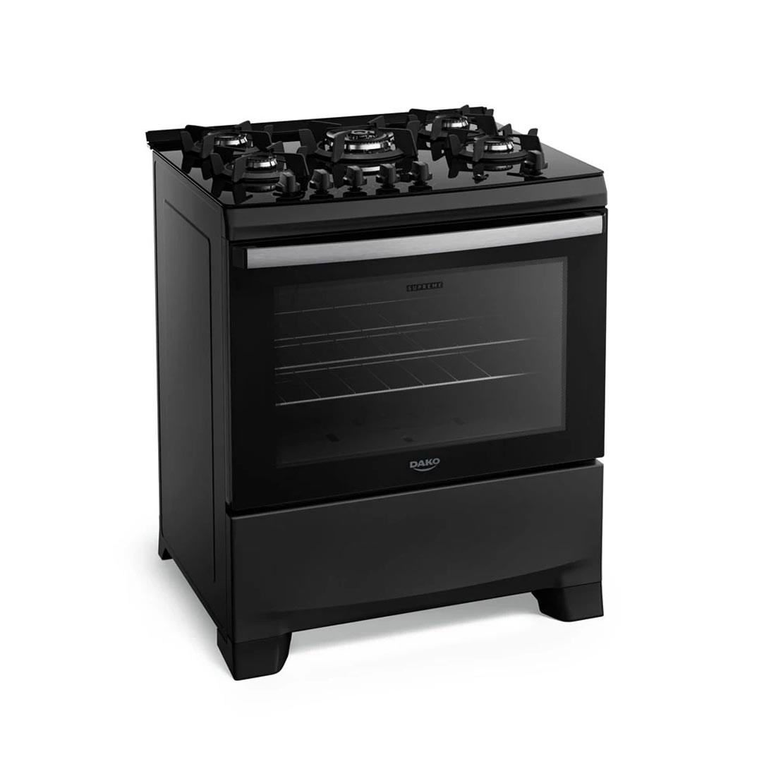 Fogão 5 Bocas Preto com Mesa de Vidro e Tripla Chama Supreme Glass Bivolt - Dako — BIVOLT