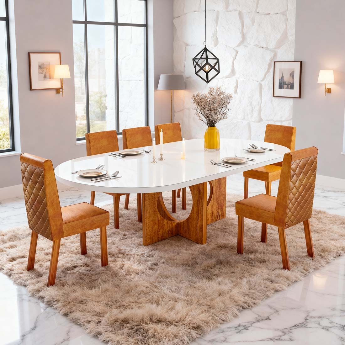 Mesa de Jantar com 06 cadeiras Rimini, Tampo 196x90 Premium Lauren | Bom Pastor