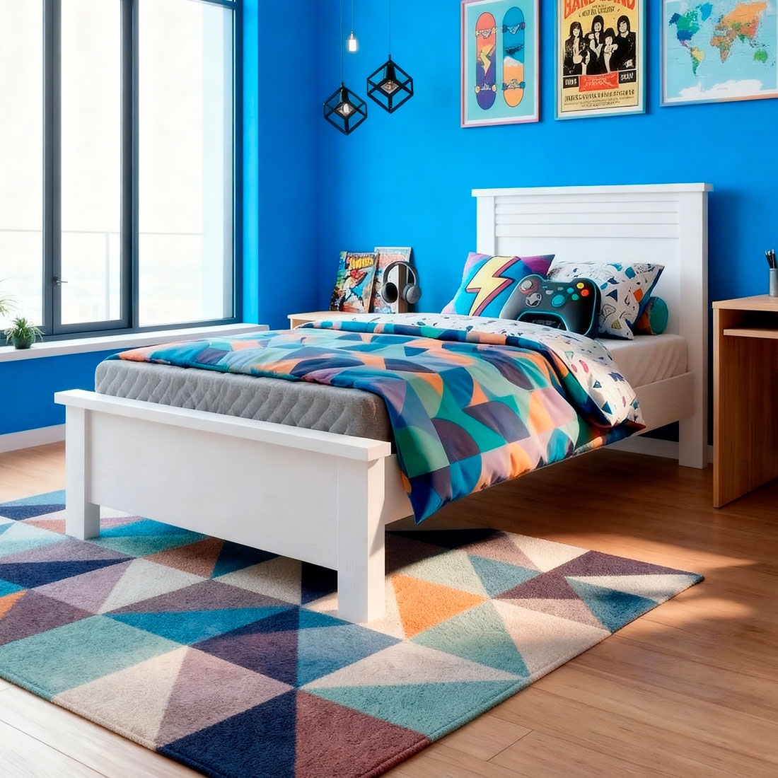 Cama Solteiro Sedan New Plus 100% MDF, Painel Ripado | Bom Pastor — BRANCO