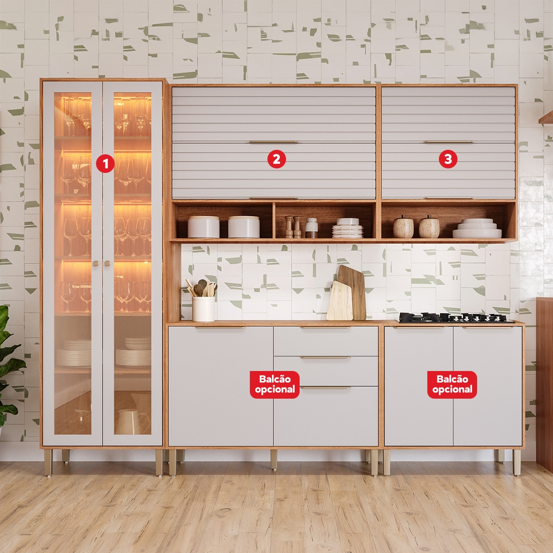 Cozinha Esplêndida Cristal 3 módulos, Cristaleira, 100% MDF | MGM Móveis — CINA/OFW