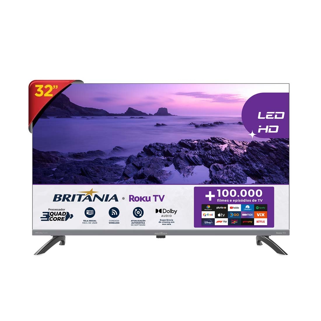 Smart TV 32" B32KRA Britânia Roku TV HD HDR10 Dolby