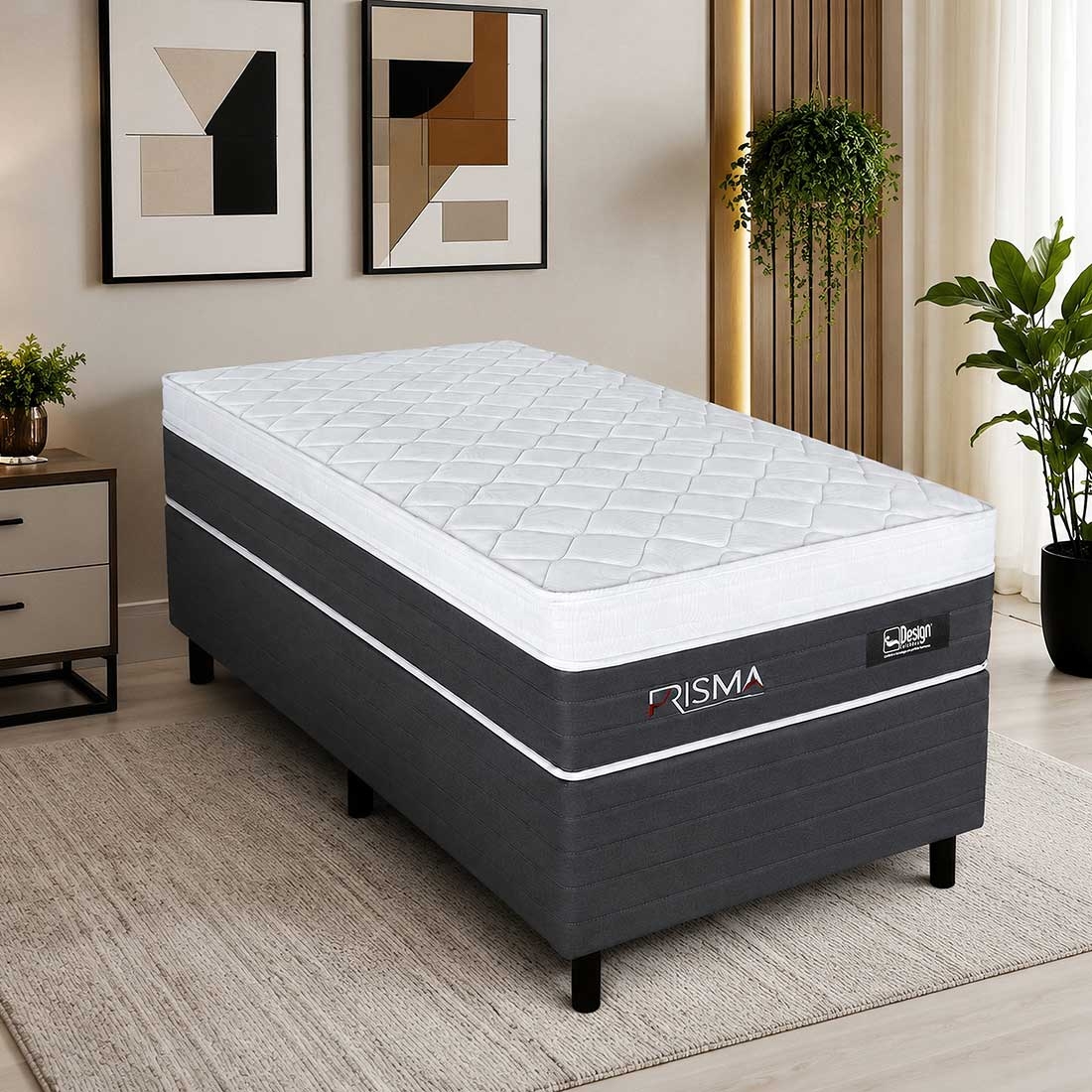Conjunto Cama Box Solteiro Prisma com Mola Ensacada e Espuma D28 Extra Firme | Design Colchões — UNICA