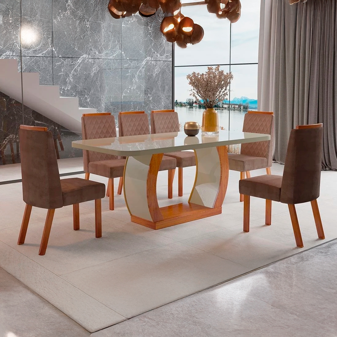 Mesa de jantar Vigor Luxo com 6 cadeiras - Bom Pastor
