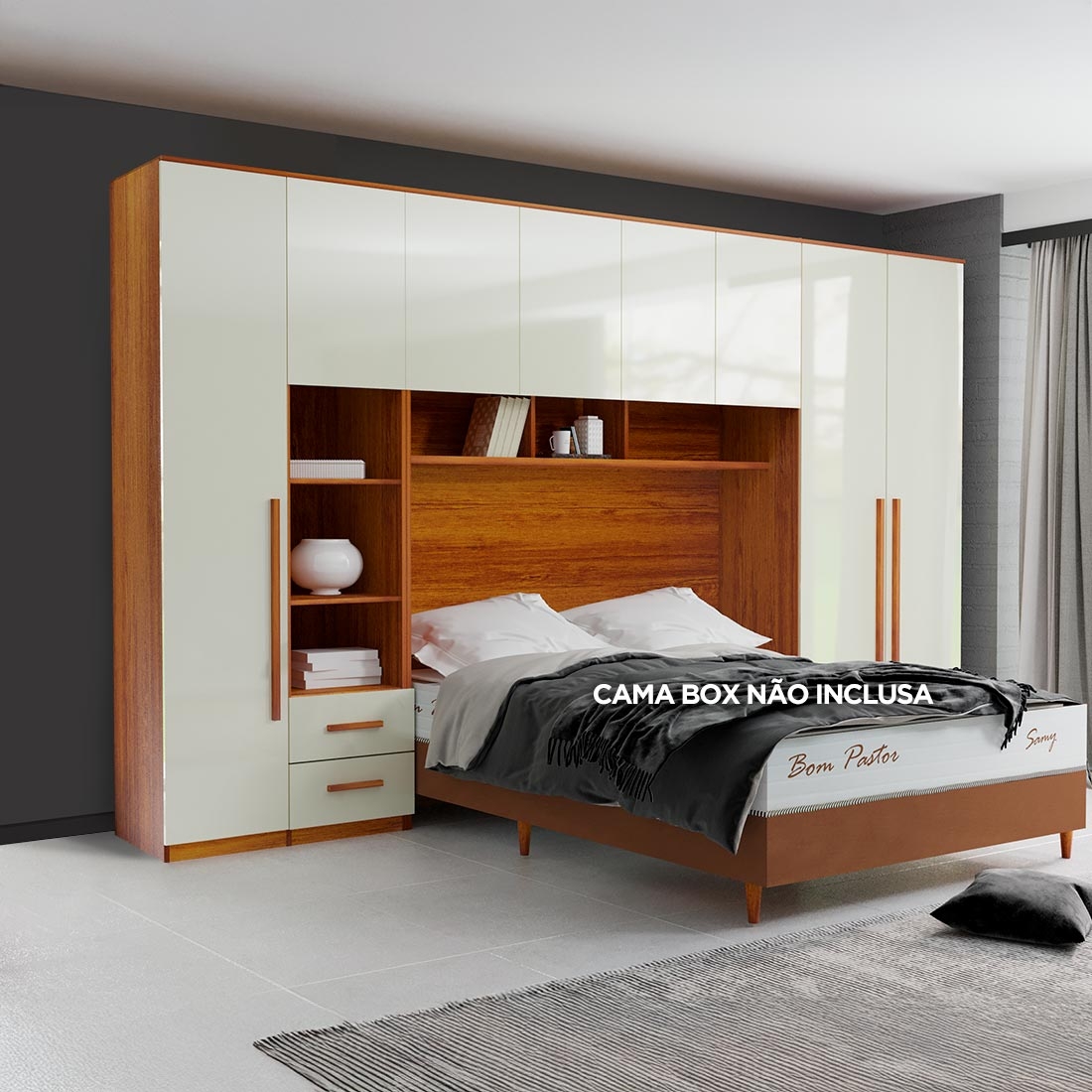 Guarda Roupa Casal Modulado 4 Peças Tivoli com criado | Bom Pastor — NAT/BEGE