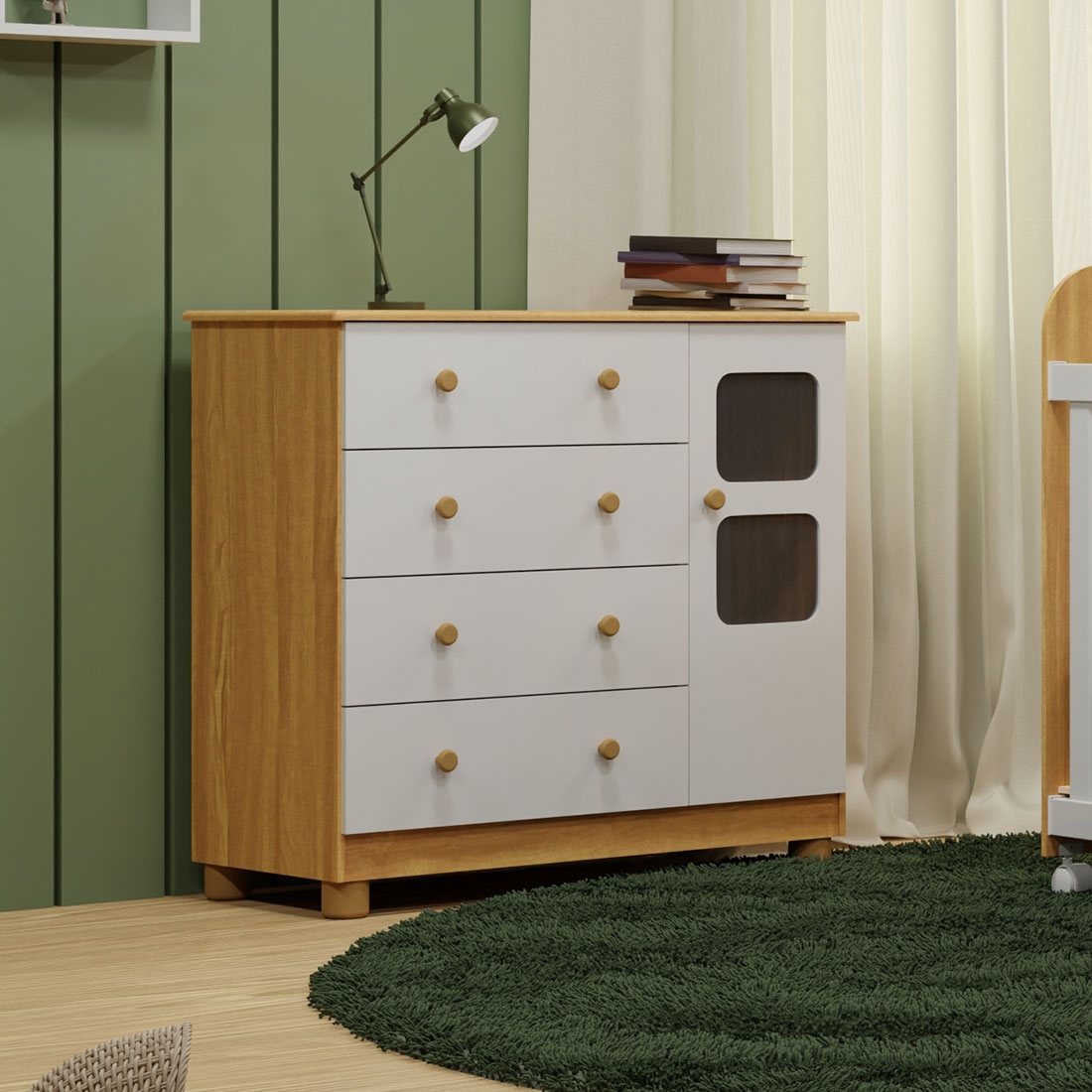 Cômoda Uli 4 Gavetas 1 Porta 100% MDF | Peroba — BCO/AMEN