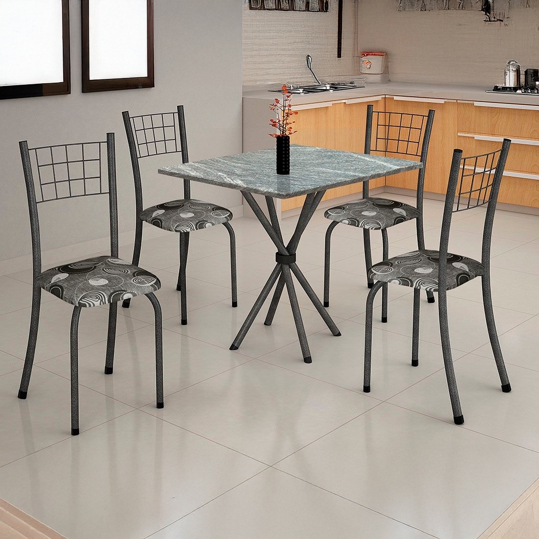 Mesa de Aço com 4 cadeiras, tampo 70x70 granito, Dani | Soma — PARAOPEB